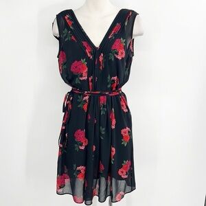 Jack Wills Red and Black Floral Belted Dress size 6